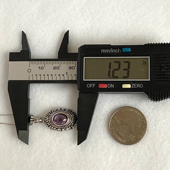 Sterling Silver 925 Scrollwork Oval Purple Cubic Zirconia Pendant Necklace 18" - Picture 15 of 16